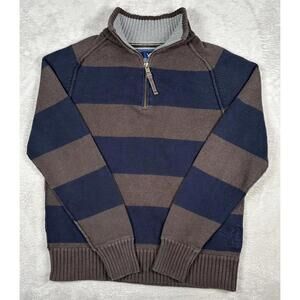 Vintage American Eagle Brown Blue Stripe 1/4 Zip Sweater Pullover Mens Large Y2K